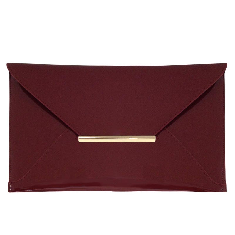 JNB Faux Patent Leather Envelope Candy Clutch Bag, Maroon - Image 1